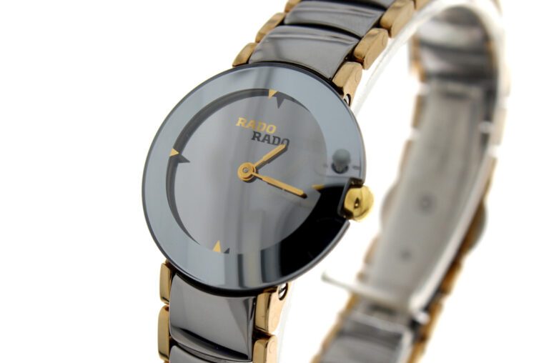 RADO Diastar Damenuhr mit Keramik Goldgehause Quartzwerk und Doppel FaltschlieBe