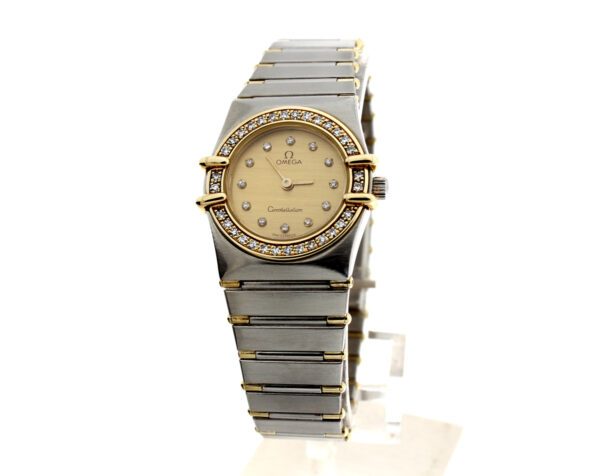 OMEGA Constellation Damenuhr Stahl-/Goldgehäuse mit 12 Diamanten auf Ziffernblatt, ETA-Quartzwerk.