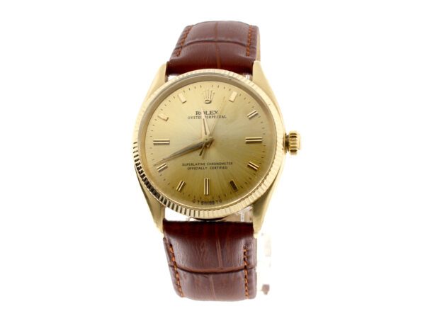 ROLEX Oyster Perpetual Vintage-Herrenuhr mit 14-Karat-Goldgehäuse und Rolex-Automatikwerk.