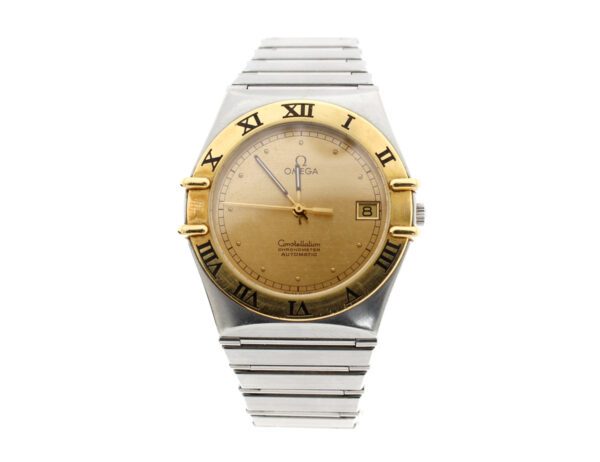 OMEGA Constellation Herrenuhr in Stahl-/ Goldgehäuse, Automatikwerk, Glasboden und Leuchtziffern.