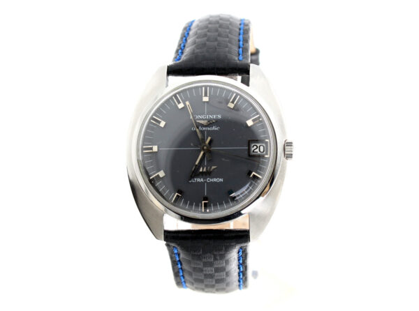 LONGINES Ultra-Chrom Herrenuhr in Edelstahlgehäuse, Automatikwerk, Zentralsekunde, Lederband und Dornschließe.