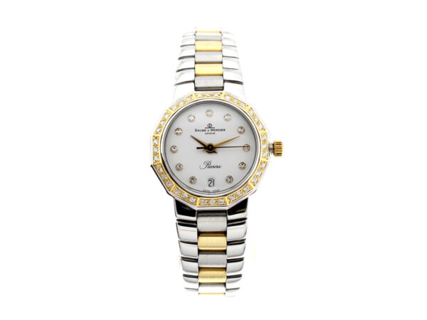 BAUME MERCIER Riviera Damenuhr mit Stahl-/ Goldgehäuse (Bicolor), 11 Diamanten auf Ziffernblatt und Original Box.