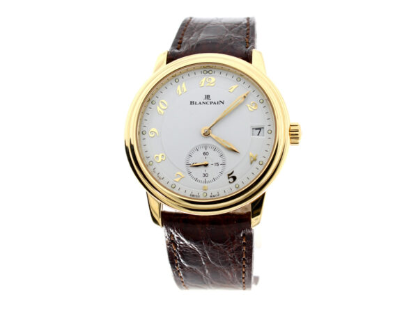 BLANCPAIN Villeret Herrenuhr mit 18-Karat-Goldgehäuse mit Lederband, Automatikwerk 1161 und kleiner Sekunde.