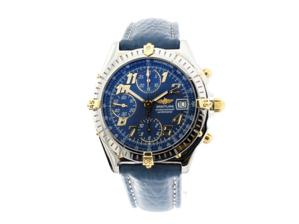 BREITLING Chronomat Herrenuhr mit Gold-Stahlgehäuse (Bicolor), Lederband, Automatikwerk und Original-Papiere.