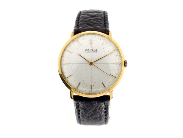CORUM Vintage Herrenuhr 18-Karat-Goldgehäuse mit Lederband, Automatikwerk und neutraler Box.