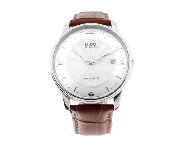 MIDO Baroncelli III Gent Herrenuhr mit Edelstahlgehäuse, Lederband, Glasboden, Chronometer im Full-Set.