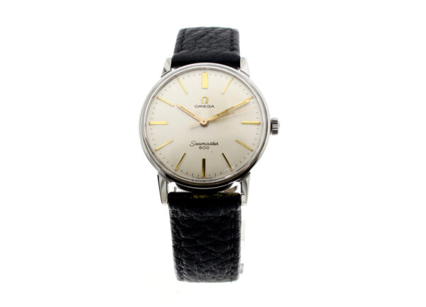 OMEGA Seamaster 600 Herrenuhr mit Edelstahlgehäuse, Handaufzugswerk, Lederband mit Dornschließe.