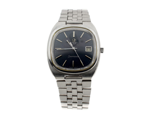 OMEGA Seamaster Herrenuhr mit Edelstahlgehäuse, Quartzwerk, Stahlband und Faltschließe.