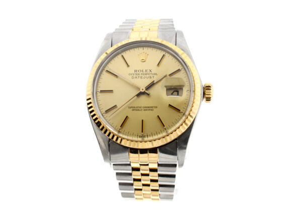 ROLEX Oyster Perpetual Datejust Herrenuhr mit Stahl/ Goldgehäuse, Automatikwerk, Datumslupe und Original-Box.
