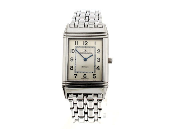 JAEGER LE COULTRE Reverso Armbanduhr mit Edelstahlgehäuse, Quartzwerk und Wendegehäuse.