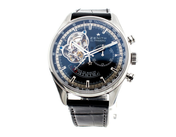 ZENITH El Primero Herren-Chronograph mit Edelstahlgehäuse, Zenith-Automatikwerk und Saphir-Glasboden.
