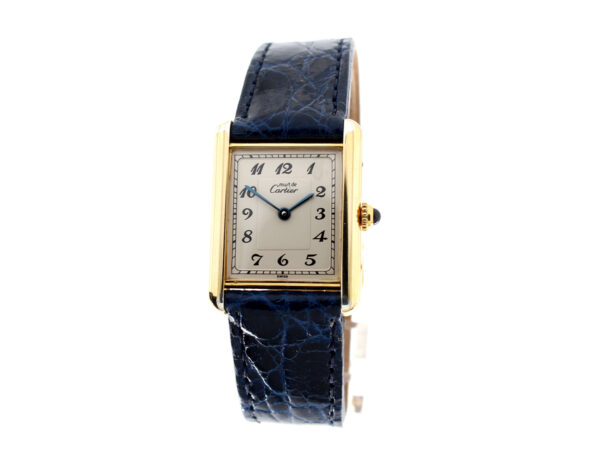 CARTIER Tank Armbanduhr mit 925 Vermailgehäuse, Quartzwerk, Kroko-Lederband und Filztasche.