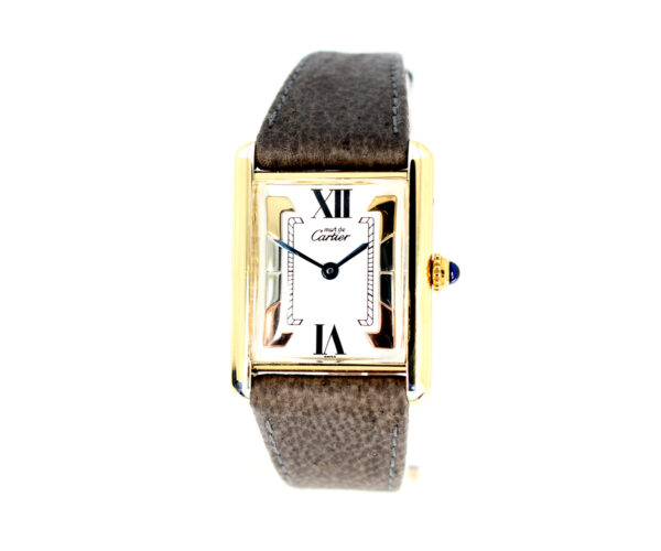 CARTIER Tank Damenuhr mit vergoldetem Silbergehäuse, Quartzwerk und Lederband mit Dornschließe.