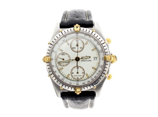 BREITLING Chronomat Herren-Armbanduhr mit Stahl-/ Goldgehäuse, Automatikwerk, Lederband mit Original-Dornschließe.