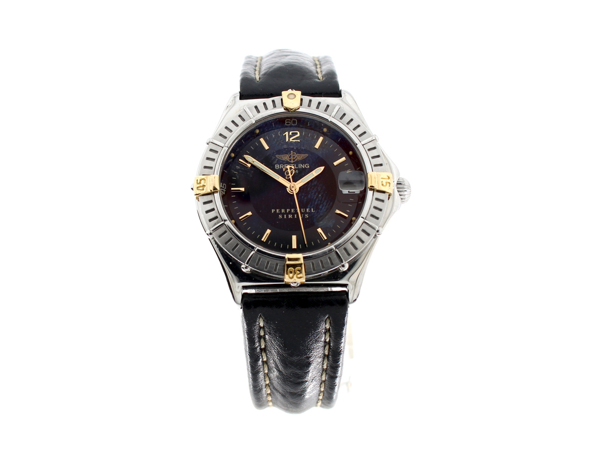 BREITLING Sirius Damen-Armbanduhr mit Stahl-/ Goldgehäuse, Quartzwerk, Lederband mit Original-Faltschließe.