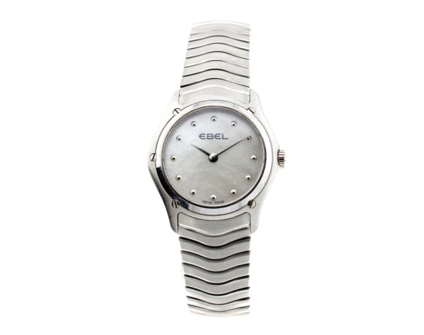 EBEL Classic Wave Damen-Armbanduhr mit Stahlgehäuse, Quartzwerk, Perlmutt-Ziffernblatt und Stahlband.