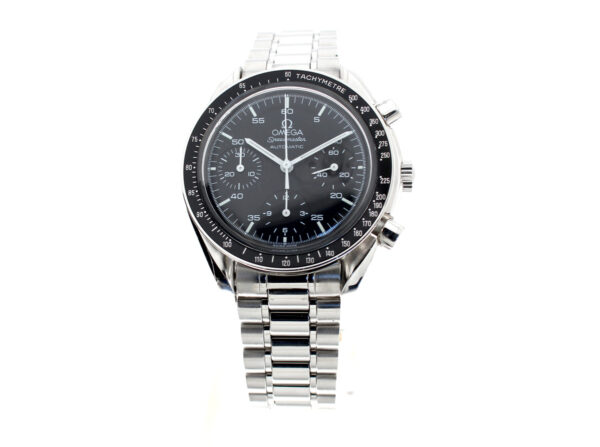 OMEGA Speedmaster (Reduced) Herren-Armbanduhr mit Edelstahlgehäuse, Automatikwerk, Stahlband mit Original Box.
