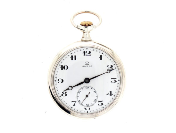 OMEGA Taschenuhr 800er Silbergehäuse, Handaufzug mit Emaille-Ziffernblatt.
