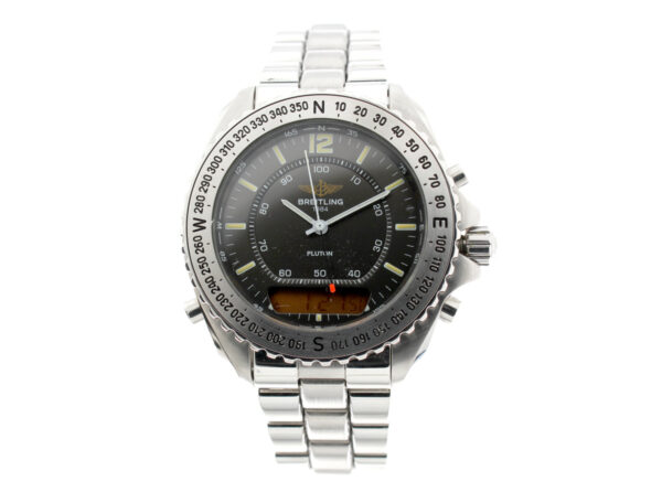 BREITLING Pluton Herrenuhr mit Edelstahlgehäuse, Quartzwerk, analoge + digitale Anzeige im Full-Set.
