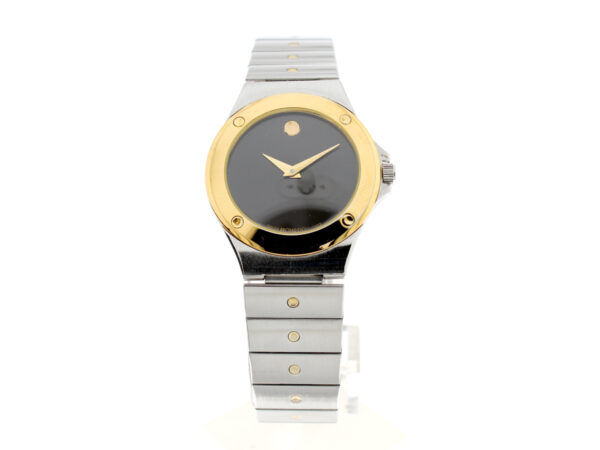 MOVADO Museum Damenuhr mit Stahl-/Plaquegehäuse, ETA-Quarzwerk, Faltschließe und Original-Box.