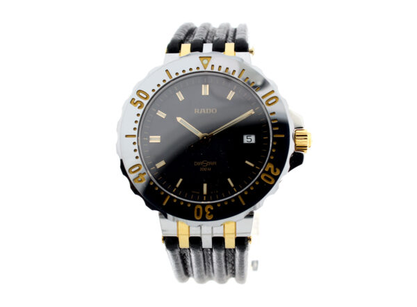 RADO Diastar Herrenuhr mit Stahl-/ Ceramicgehäuse, ETA-Quartzwerk, Drehlünette, Schraubkrone und Original-Lederband.