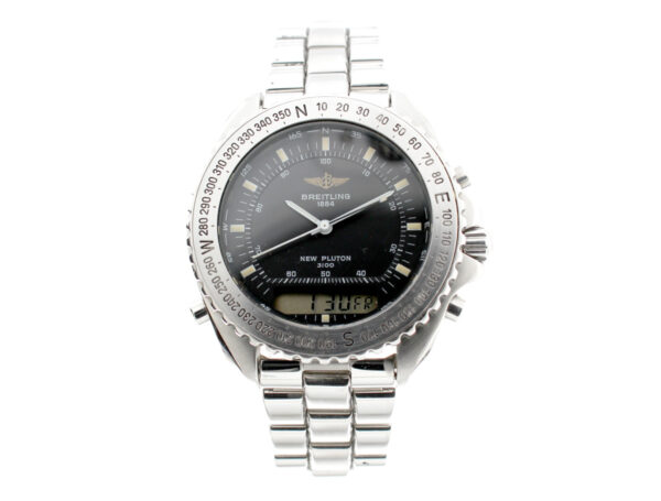 BREITLING Pluton 3000 Herrenuhr mit Edelstahlgehäuse, digitalem und analogen Quartzwerk im Full-Set.