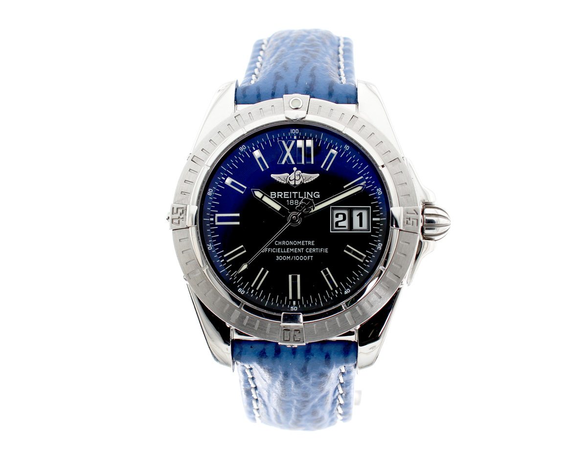 BREITLING Galactic Herrenuhr mit Edelstahlgehäuse, ETA-Automatikwerk, Drehlünette, Schraubkrone und Großdatum.