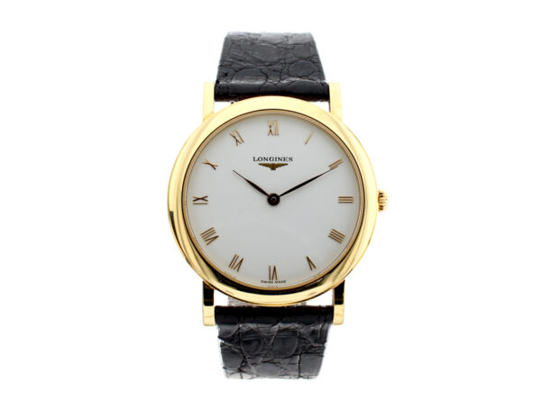 LONGINES Ernest Francillon Herrenuhr mit 18-Karat-Goldgehäuse, Handaufzugswerk und original Holzbox.