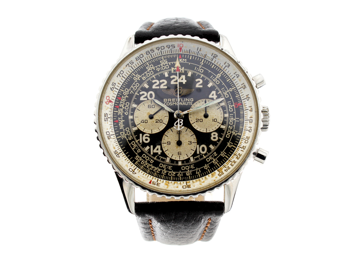 BREITLING Navitimer Cosmonaute Herrenuhr mit Edelstahlgehäuse, Automatikwerk Lemania 1873-24, 24h-Anzeige Ziffernblatt und Drehlünette.