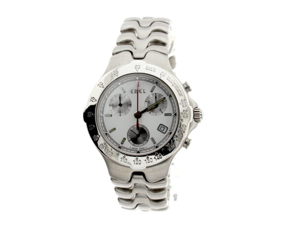 EBEL Sportwave Herren-Chronograph mit Edelstahlgehäuse, ETA-Quartzwerk, Edelstahlband, TimeZone-Verstellung mit Original-Ledertasche.