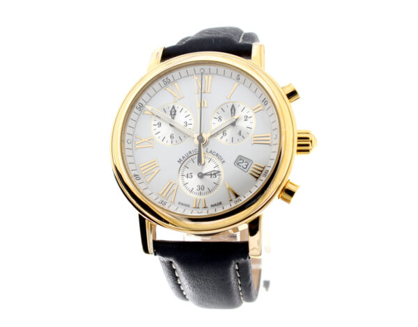 MAURICE LACROIX Herrenuhr mit Plaquegehäuse, ETA-Quartzwerk, Chronograph mit Saphirglas.