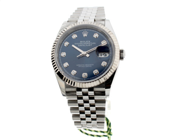 ROLEX Oyster Perpetual Datejust Herrenuhr mit Edelstahlgehäuse, Rolex-Automatikwerk, Datumslupe, Schraubkrone und 10 Diamanten im Full-Set.