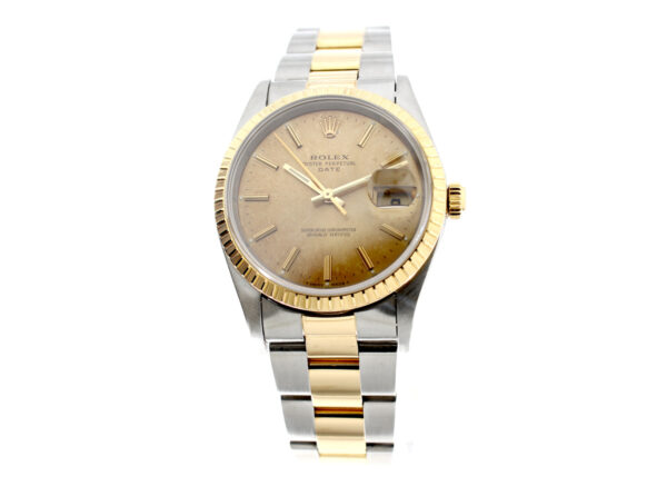 ROLEX Oyster Perpetual Datejust Herrenuhr mit Stahl-/ Goldgehäuse, Automatikwerk, Datumslupe, Originalpapiere und Rolex-Box.