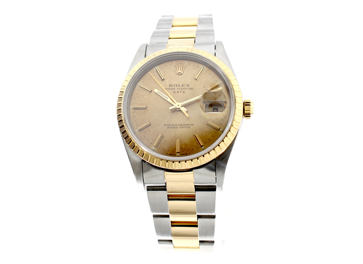 ROLEX Oyster Perpetual Datejust Herrenuhr mit Stahl-/ Goldgehäuse, Automatikwerk, Datumslupe, Originalpapiere und Rolex-Box.