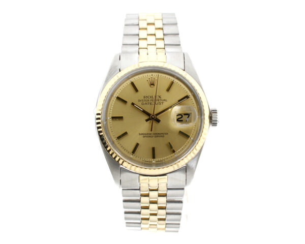 ROLEX Oyster Perpetual Datejust Herrenuhr mit Stahl-/ Goldgehäuse, Rolex-Automatikwerk, Datumslupe und verschraubter Krone.