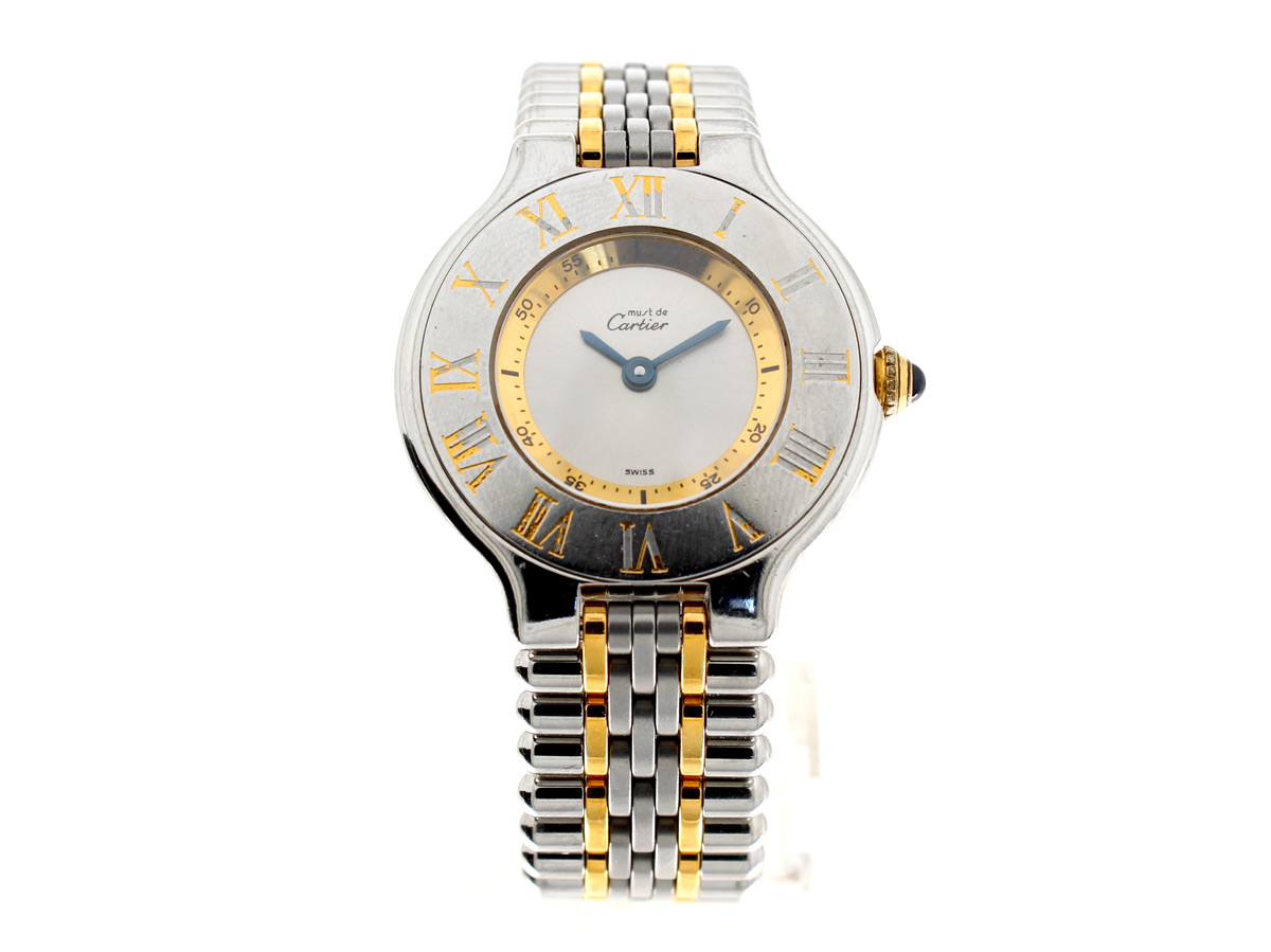 CARTIER must de 21 Damenuhr mit Stahl-/ Goldgehäuse (Bicolor), Quartzwerk, Saphirglas und Faltschließe.