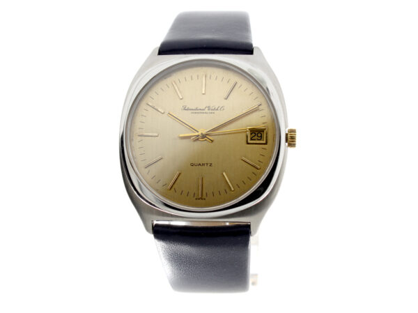 IWC Vintage Herrenuhr mit Edelstahlgehäuse, Quartz-ETA-Werk, Lederband und Dornschließe.