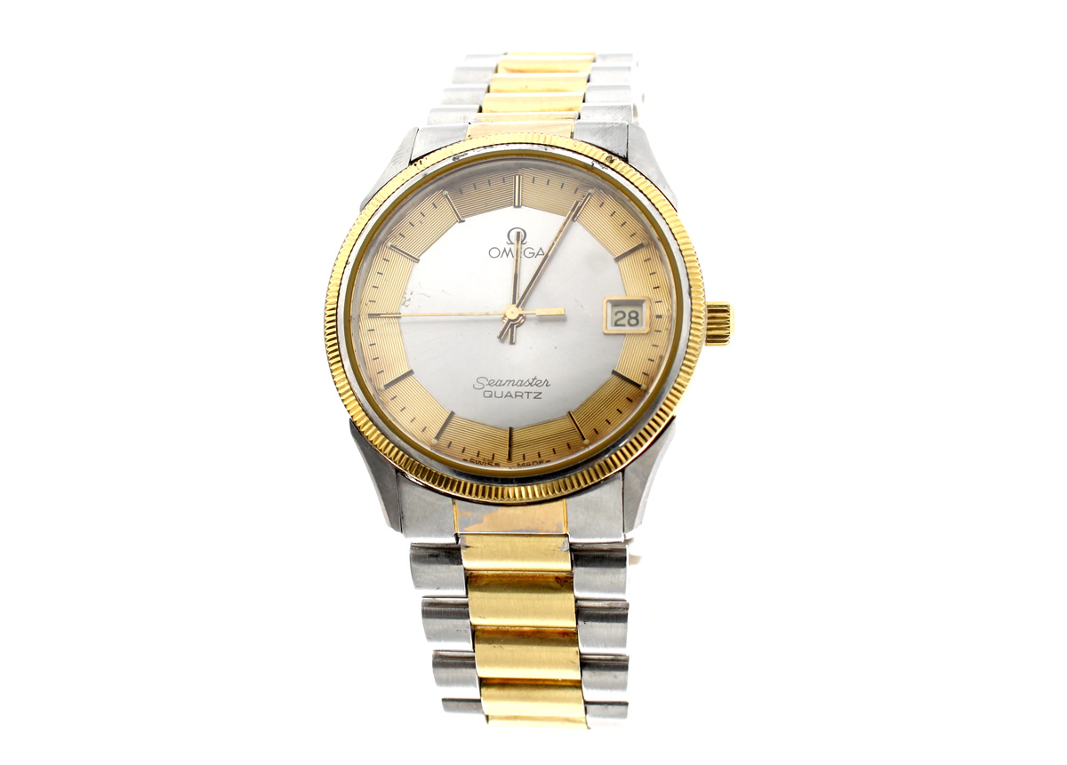 OMEGA Seamaster Herrenuhr mit Gold/ Stahlgehäuse (Bicolor), Quartzwerk, Datum und Sekunde.