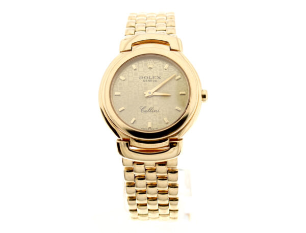 ROLEX Cellini Damen-Goldbanduhr mit 18K-Goldgehäuse, Quartzwerk, Saphirglas im Full-Set.