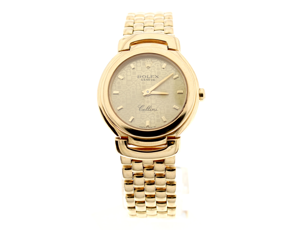 ROLEX Cellini Damen-Goldbanduhr mit 18K-Goldgehäuse, Quartzwerk, Saphirglas im Full-Set.