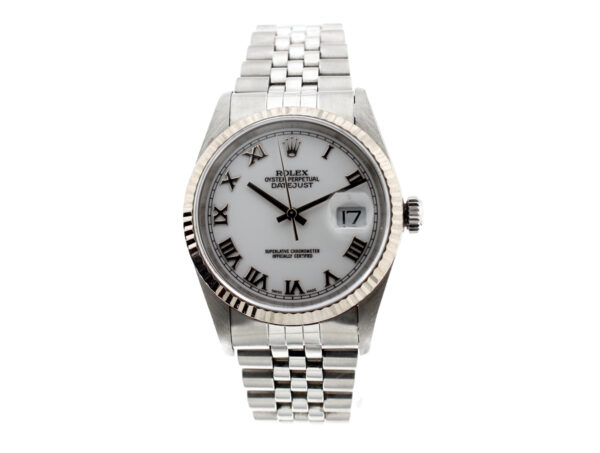 ROLEX Oyster Perpetual Datejust Herrenuhr mit Edelstahlgehäuse, Automatikwerk, Schraubkrone im Full-Set.