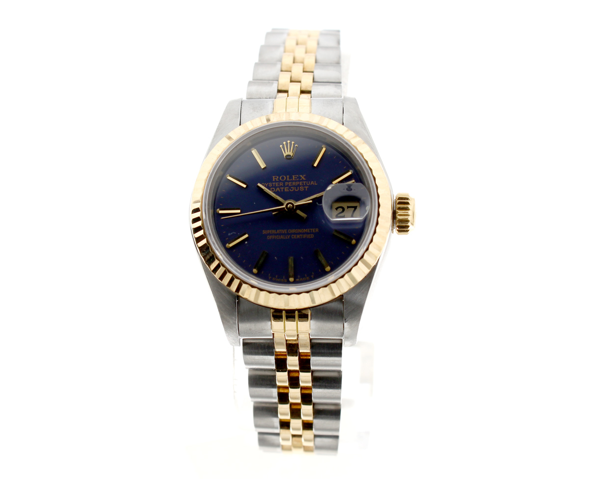 ROLEX Oyster Perpetual Datejust Damenuhr mit Stahl-/Goldgehäuse, Rolex-Automatikwerk, Datumslupe und verschraubter Krone.