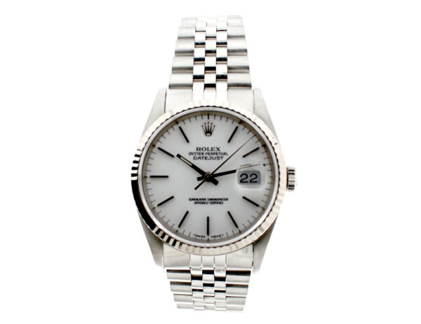 ROLEX Oyster Perpetual Datejust Herrenuhr mit Stahlgehäuse, Rolex-Automatikwerk, Schraubkrone im Full-Set.